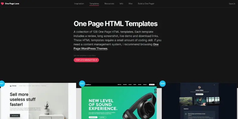 single page html templates